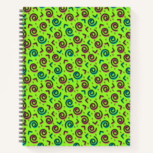Cuaderno Patrón retro neón verde Doodle de 80/90