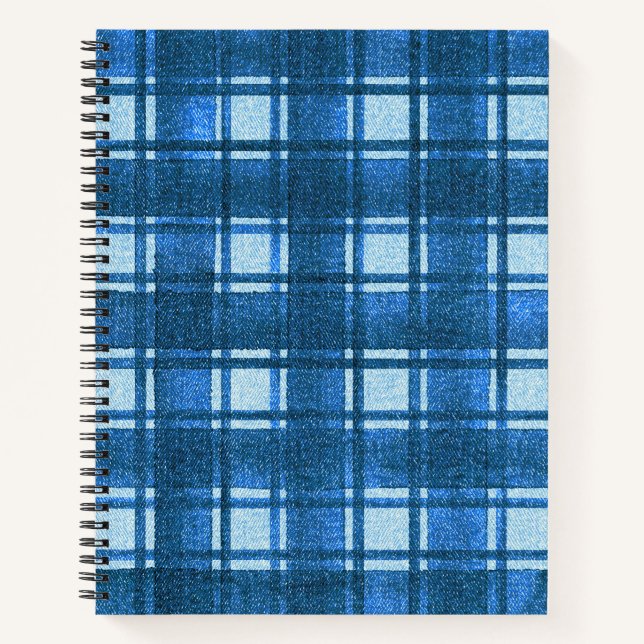 Cuaderno Patrón revestido de denim moderno azul y blanco (Anverso)