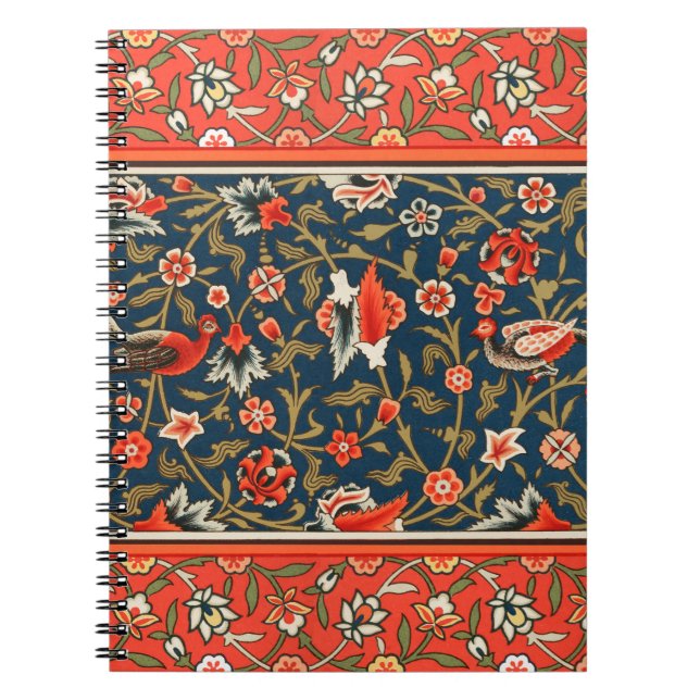 Cuaderno Patrón rojo azul pájaro y flor (Frente)