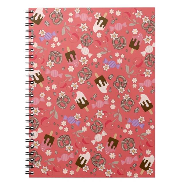 Cuaderno Patrón rojo de los tratamientos dulces y salados (Frente)