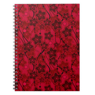 Cuaderno patrón rojo marrón floral rústico de moda retro