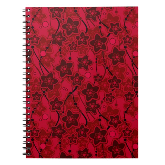 Cuaderno patrón rojo marrón floral rústico de moda retro (Frente)