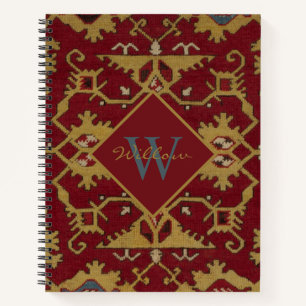 Cuaderno Patrón rojo persa oriental monogramado antiguo