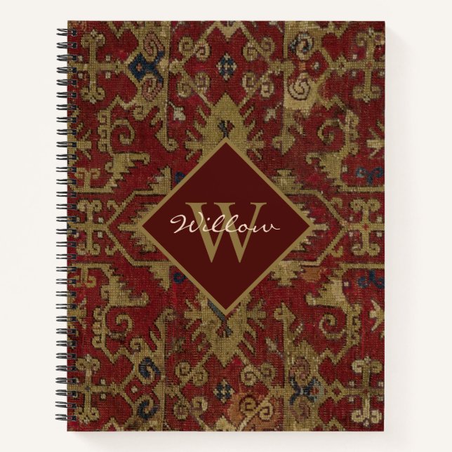 Cuaderno Patrón rojo persa ruso monogramado oriental (Anverso)