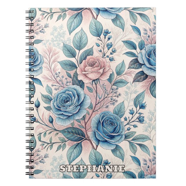 Cuaderno Patrón rosa azul y rosa sobre blanco rosado suave (Frente)
