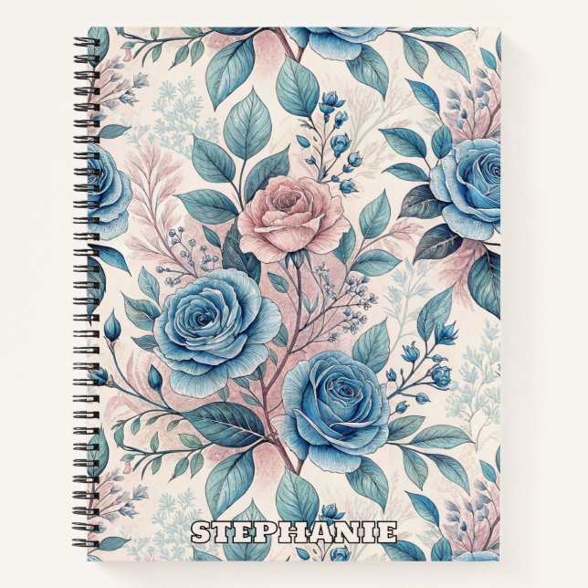 Cuaderno Patrón rosa azul y rosa sobre blanco rosado suave (Anverso)