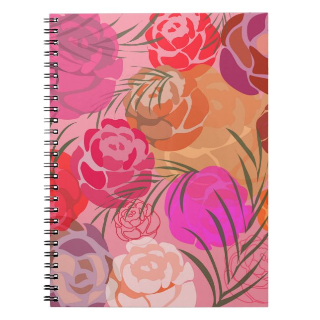 Cuaderno Patrón rosa con flores y plantas (Frente)