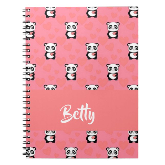 Cuaderno Patrón rosa de amor panda (Frente)