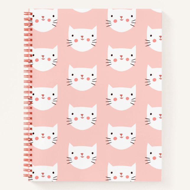 Cuaderno Patrón rosa de gato blanco lindo (Anverso)