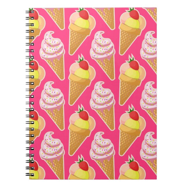 Cuaderno Patrón rosa de Kawaii con helado de fresa (Frente)