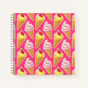 Cuaderno Patrón rosa de Kawaii con helado de fresa