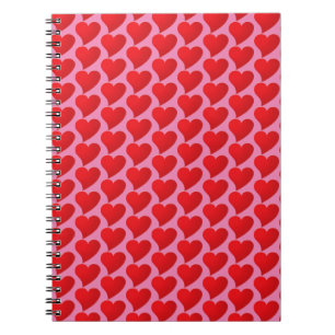 Cuaderno Patrón rosa de los corazones rojos grandes