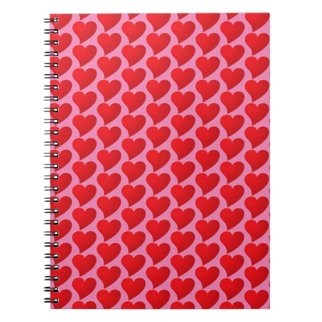 Cuaderno Patrón rosa de los corazones rojos grandes (Frente)