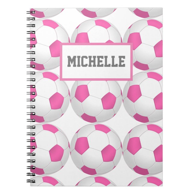 Cuaderno Patrón rosa de pelota de fútbol blanco - añadir no (Frente)