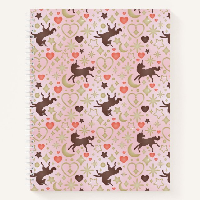 Cuaderno Patrón rosa estrella y corazón de Unicornio Afro (Anverso)