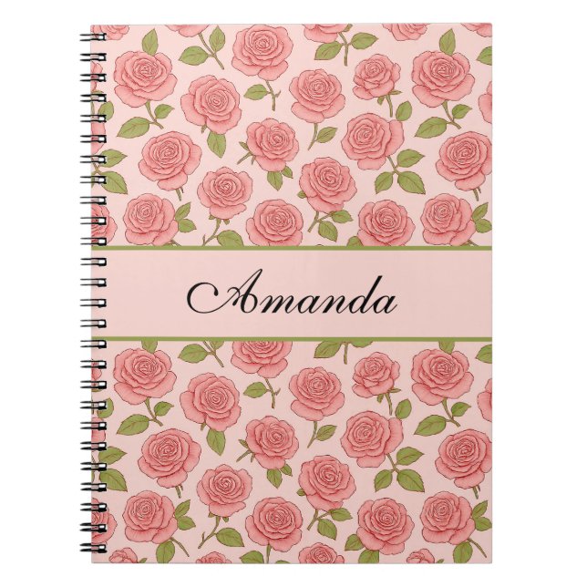 Cuaderno Patrón rosa rosado vintage con nombre (Frente)