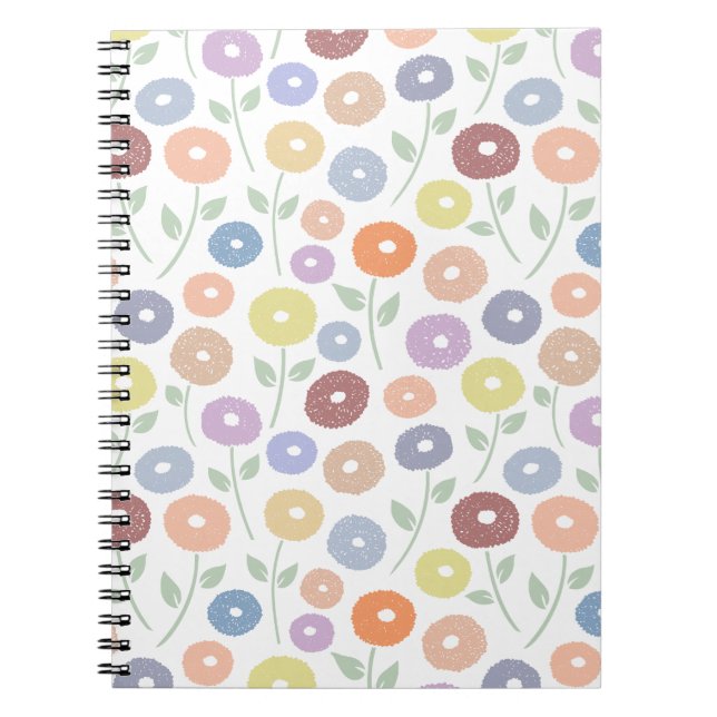 Cuaderno Patrón Rpt de Flor Difusa Pasteles sobre Blanco (Frente)