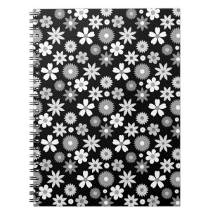 Cuaderno Patrón Rpt monocromo de flor estilo retro 70