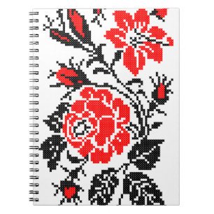 Cuaderno Patrón ruso de puntos cruzados de Rosa rojo y negr