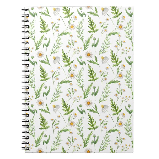 Cuaderno Patrón rústico botánico de flor de Chamomile (Frente)