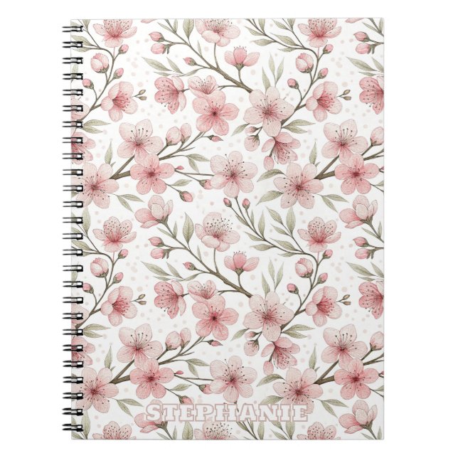 Cuaderno Patrón Sakura de flores de cerezo rosa en blanco ( (Frente)
