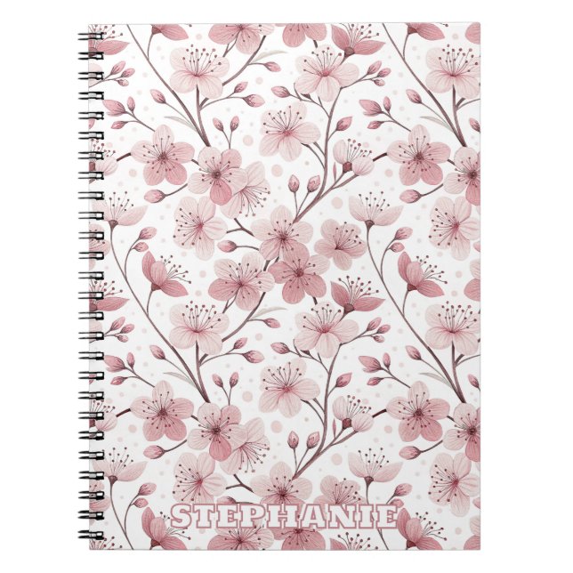 Cuaderno Patrón Sakura de flores de cerezo rosa en blanco ( (Frente)