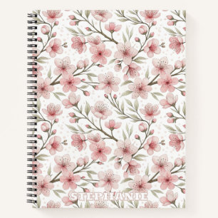 Cuaderno Patrón Sakura de flores de cerezo rosa en blanco (