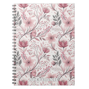 Cuaderno Patrón Sakura de flores de cerezo rosa en blanco (