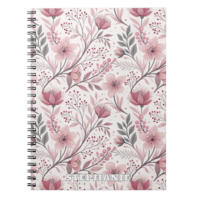 Cuaderno Patrón Sakura de flores de cerezo rosa en blanco ( (Frente)
