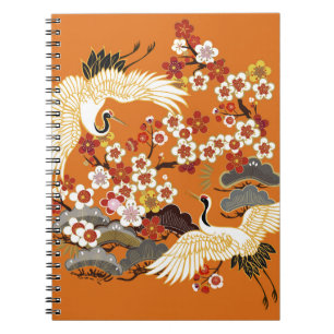 Cuaderno Patrón Sakura de grullas florales coloridas