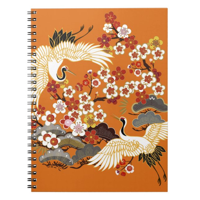 Cuaderno Patrón Sakura de grullas florales coloridas (Frente)