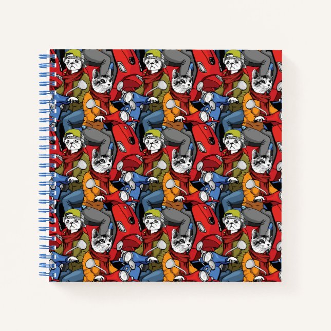 Cuaderno Patrón Scooter de gatos y perros (Anverso)