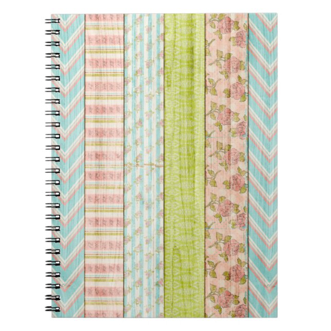 Cuaderno Patrón Shabby Rosa Pastel en cabaña de madera rúst (Frente)