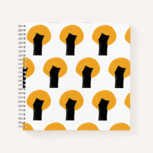 Cuaderno Patrón simple de acuarela de árbol negro naranja p