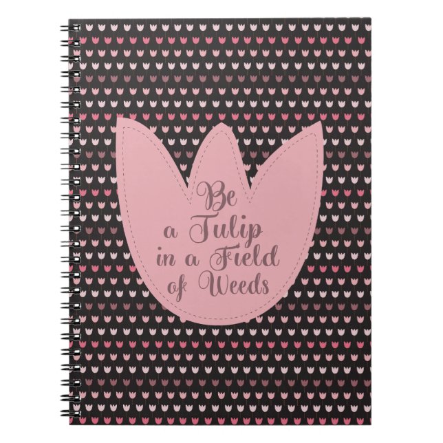 Cuaderno Patrón simple de tulipán rosado con fondo oscuro (Frente)