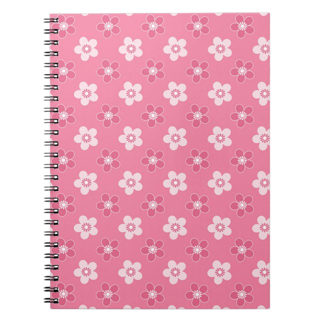 Cuaderno patrón simple floral sólido rosa retro pequeño flu (Frente)