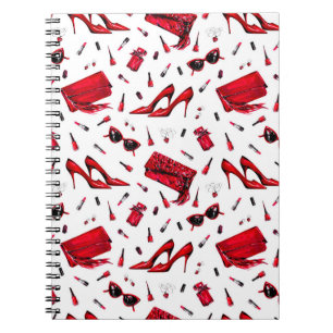 Cuaderno Patrón sin brillo con cosas chicas en color rojo