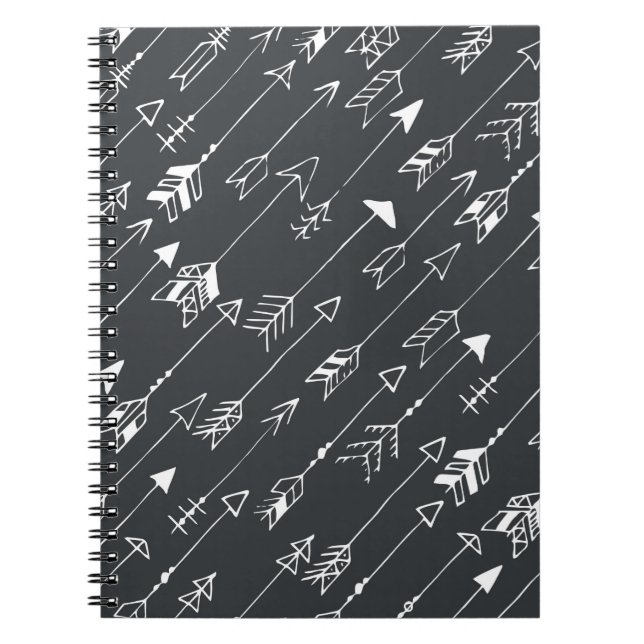 Cuaderno Patrón sin brillo con flechas sobre un fondo negro (Frente)
