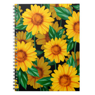 Cuaderno Patrón sin costuras de girasol. Fondo con amarillo