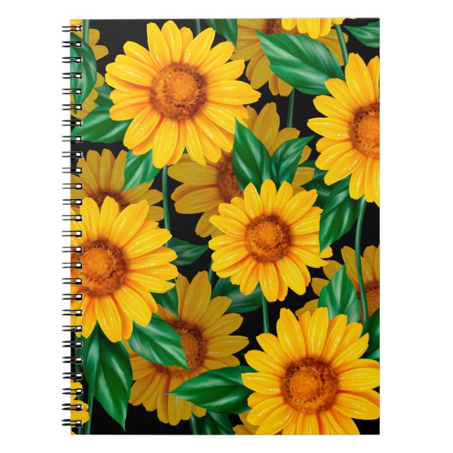 Cuaderno Patrón sin costuras de girasol. Fondo con amarillo (Frente)