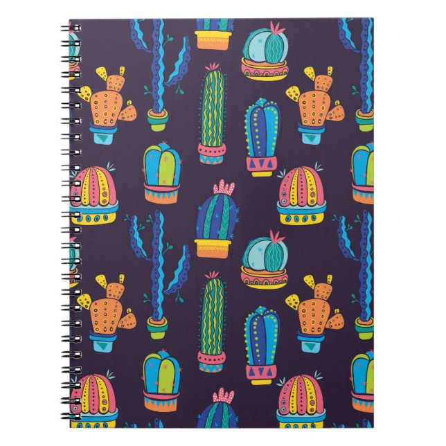 Cuaderno patrón sin costuras floral con cactúsos bonitos en (Frente)