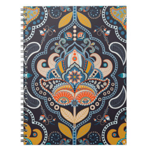 Cuaderno Patrón sin costuras floral de Paisley. Fondo oscu