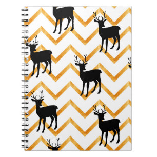 Cuaderno Patrón sin fisuras con ciervo negro y textura dora