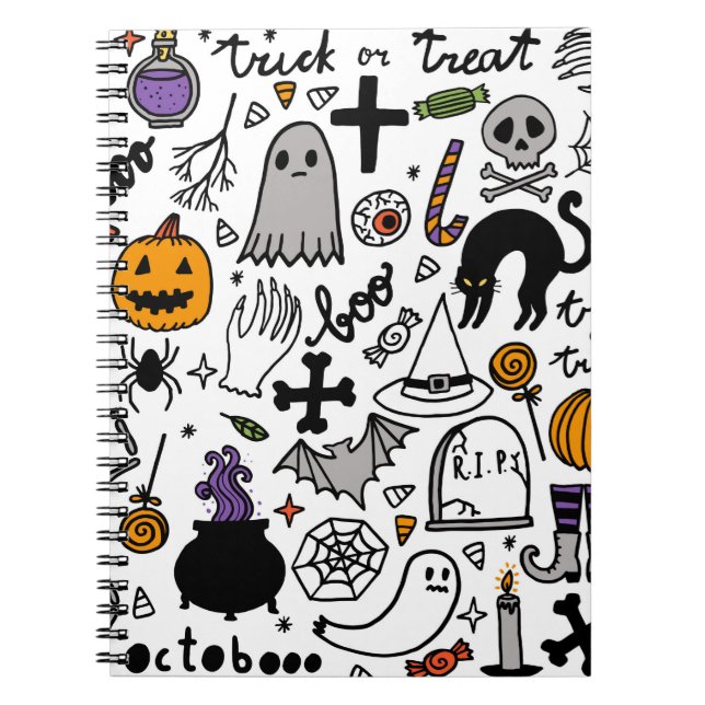 Cuaderno Patrón sin fisuras de Halloween. Fondo de cosecha (Frente)