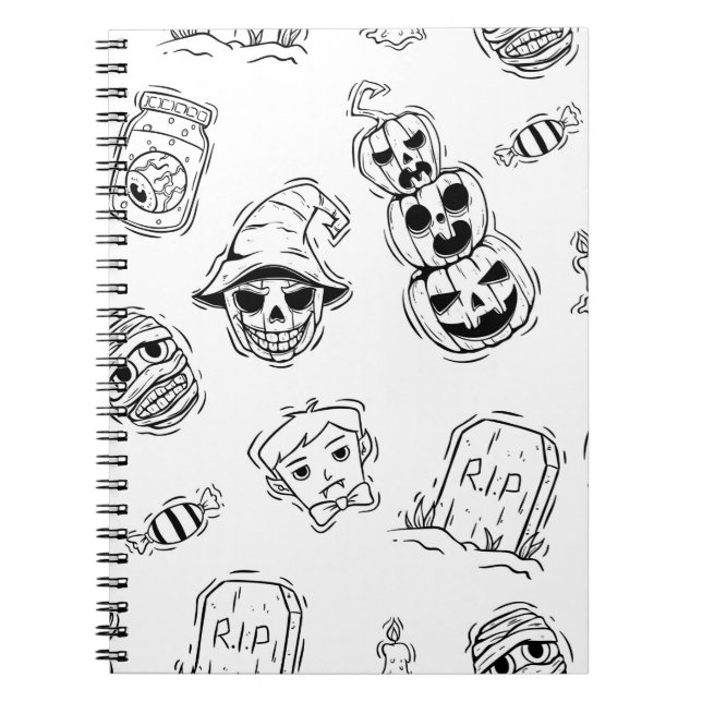 Cuaderno Patrón sin fisuras de los íconos de Halloween con  (Frente)
