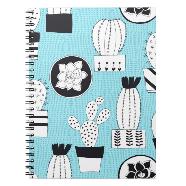 Cuaderno Patrón sin fisuras dibujado a mano con cactus y su (Frente)