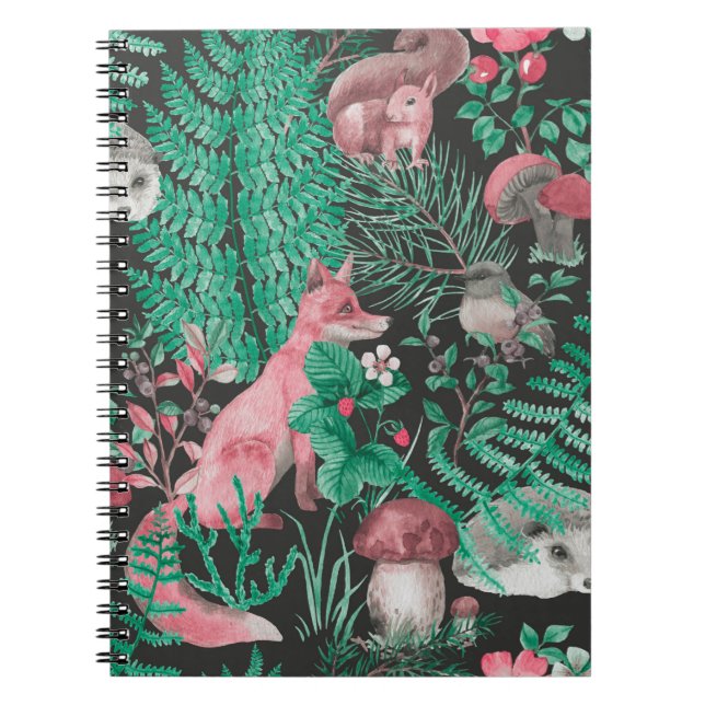 Cuaderno Patrón sin fisuras dibujado a mano con el bosque d (Frente)