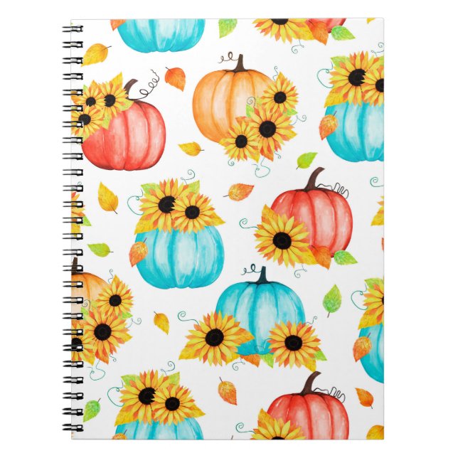 Cuaderno Patrón sin fisuras dibujado a mano con los girasol (Frente)