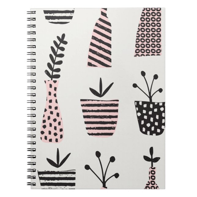 Cuaderno Patrón sin fisuras dibujado a mano con plantas en  (Frente)