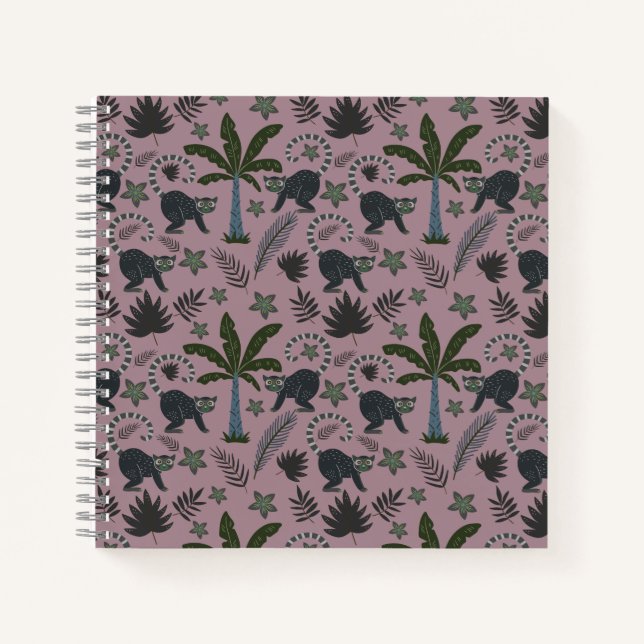 Cuaderno Patrón sin foco Animales tropicales saltando monos (Anverso)